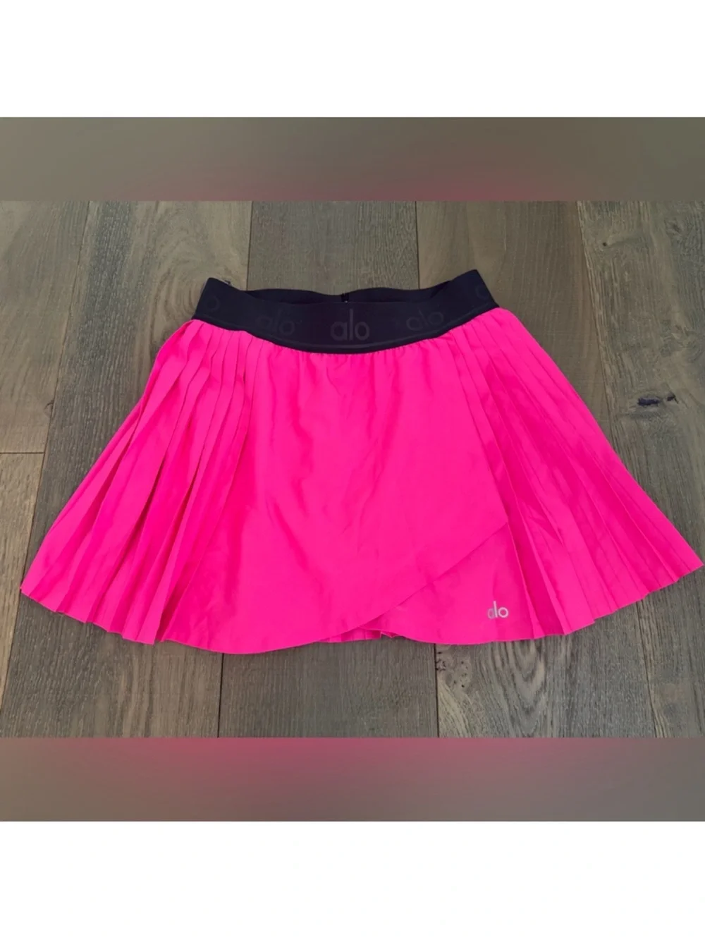 ALO Yoga Hot Pink Pleated Skater Skirt with Black Waistband